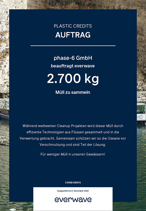 phase-6 GmbH beauftragt everwave 630 kg Müll zu sammeln